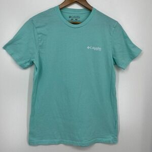 Columbia T-Shirt Men's M Blue PFG Fishing‎ Double Sided Logo Crew Neck
